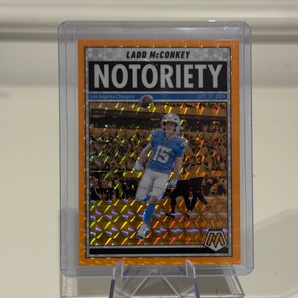 🔥 2025 Ladd McConkey Panini Mosaic Orange fluorescent Notoriety Prizm. Chargers